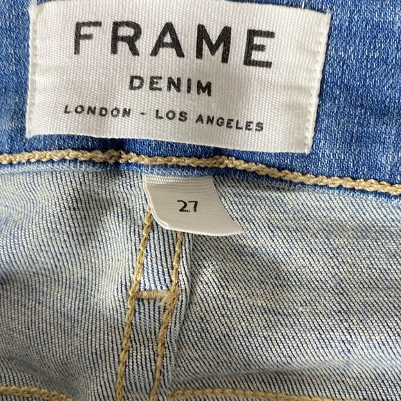 FRAME Le Skinny De Jeanne Womens 27 Blue Mid Rise Distressed Medium Wash Denim - Picture 4 of 7